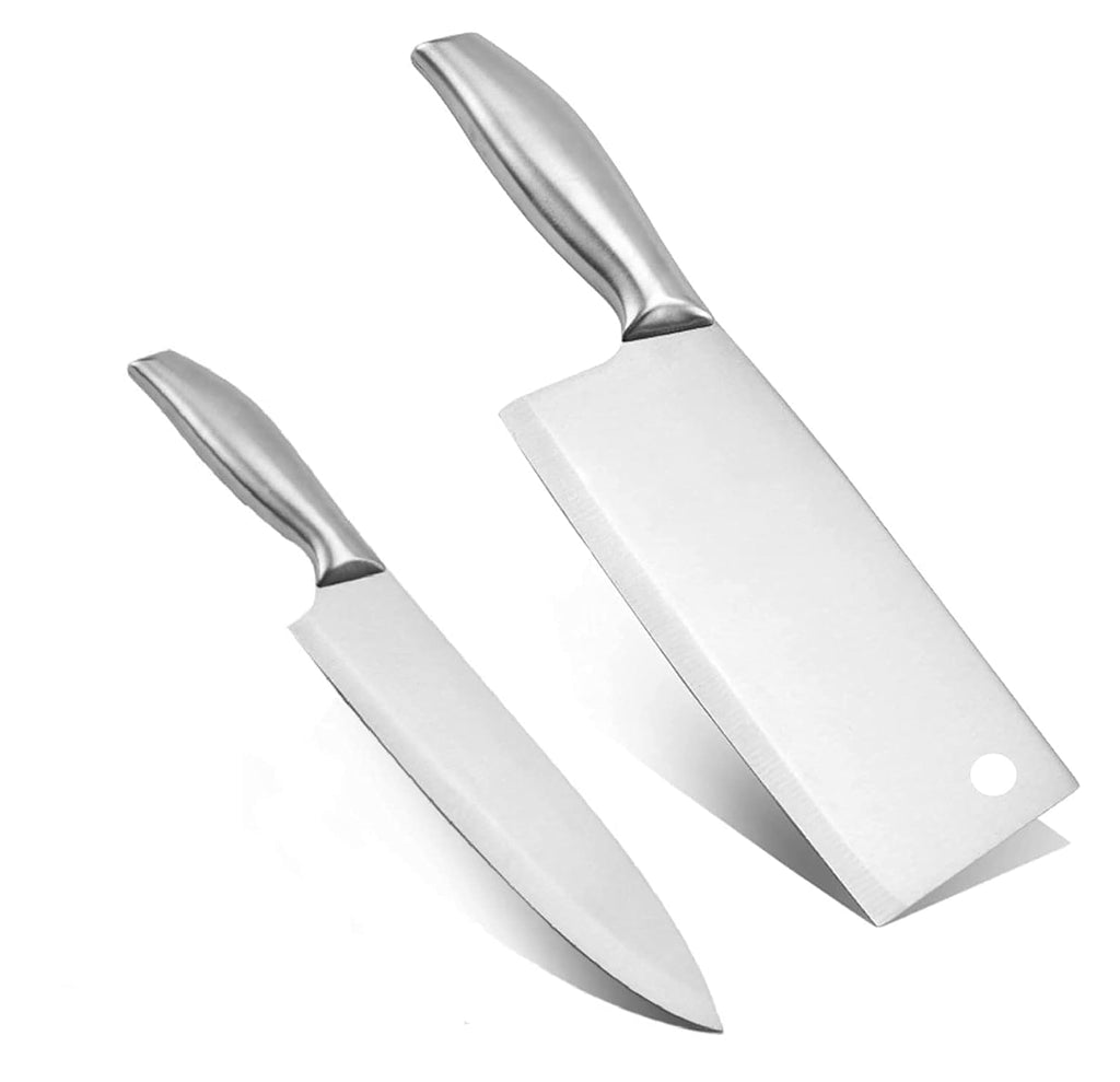 Stainless Steel Kitchen Knife Set of 2 with Cleaver