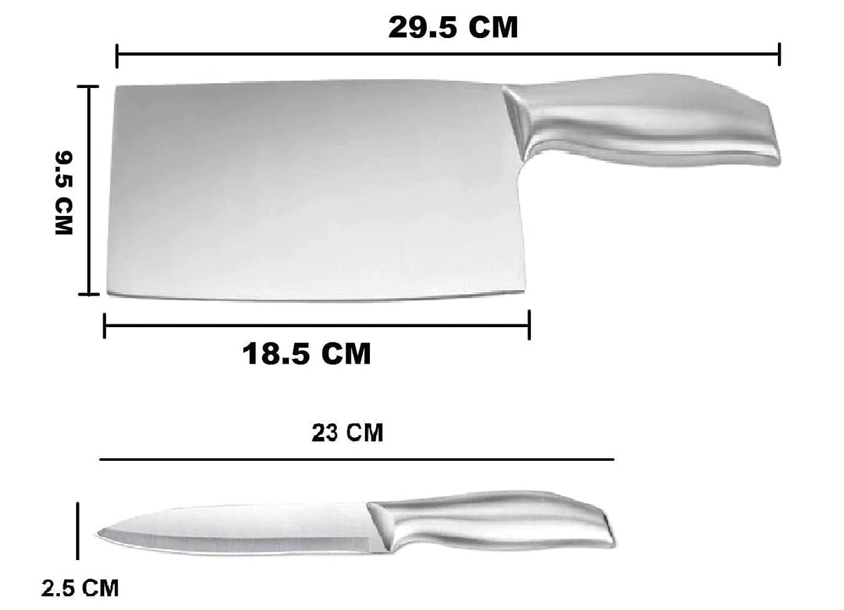 Stainless Steel Kitchen Knife Set of 2 with Cleaver