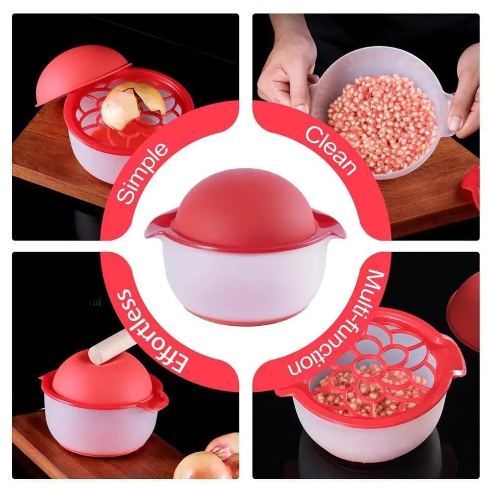 Pomegranate Peeler Silicone Deseeder with Bowl, Pomegranate Arils Removal Tool, Anti-Slip Seed Separator, Manual Pomegranate Seeder Remover, Easy Fruit Peeling Machine Kitchen Gadget