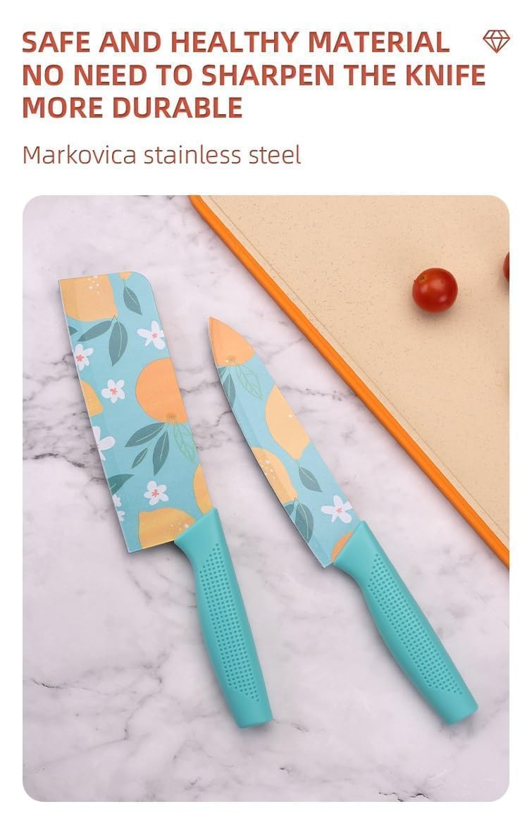 Stainless Steel Knife Set - 3-Piece Chef, Utility & Paring Blades with Anti-Slip Handles & Color Coating | Sharp Kitchen Knives for Slicing, Dicing, Chopping