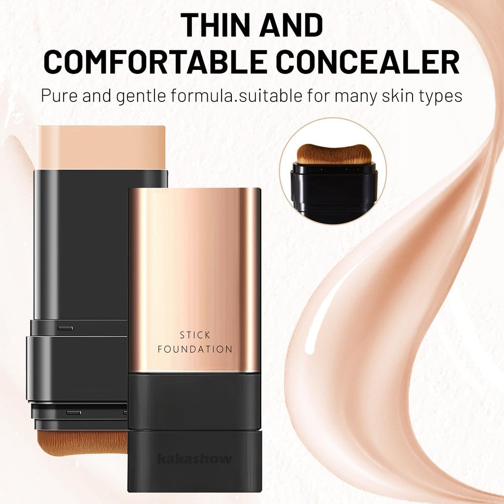 2 in 1 Luxury Anti-Wrinkle Foundation Stick, Long-Lasting Double Head Foundation Make Up Stick with Brush, (Natural, 1 PCS)