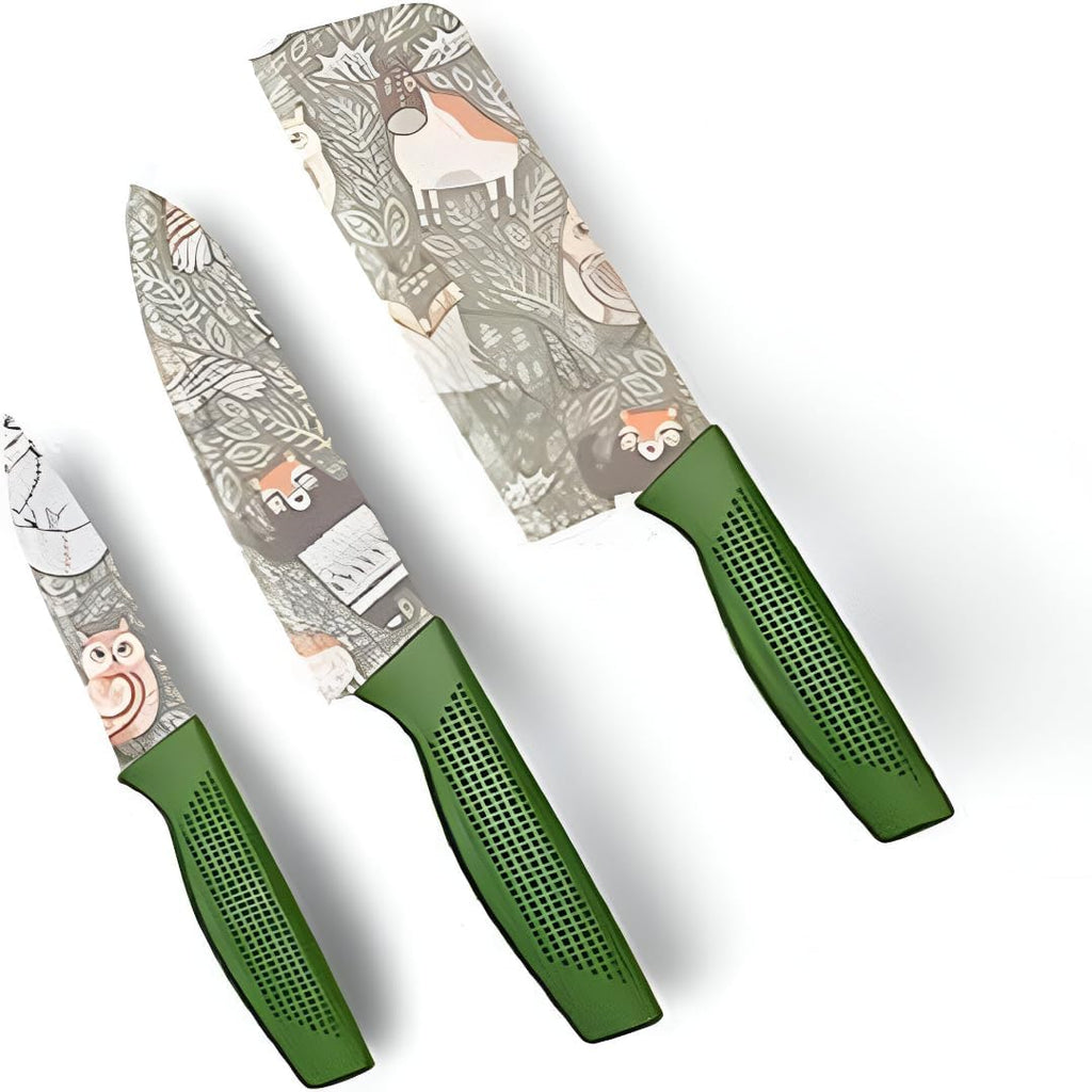 Stainless Steel Knife Set - 3-Piece Chef, Utility & Paring Blades with Anti-Slip Handles & Color Coating | Sharp Kitchen Knives for Slicing, Dicing, Chopping (Black)