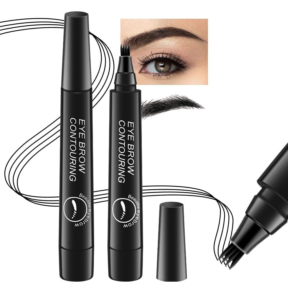 4 Point Eyebrow Pencil Black,Waterproof Microblading Eyebrow Pencil with a Micro-Fork Tip Applicator Creates || Black Fine Sketch Liquid Eye Brow Tattoo Tint Pen
