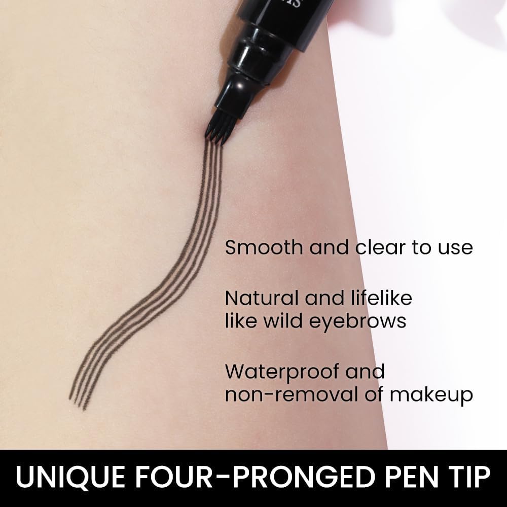 4 Point Eyebrow Pencil Black,Waterproof Microblading Eyebrow Pencil with a Micro-Fork Tip Applicator Creates || Black Fine Sketch Liquid Eye Brow Tattoo Tint Pen