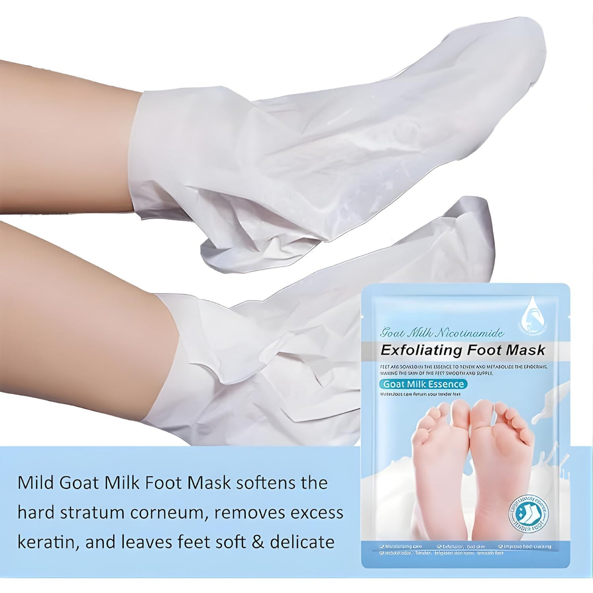 Foot Peeling Mask (1 Pair), Korean Peeling & Exfoliating with Glycolic Acid, Removes Dead Skin, Cruelty-Free, Goat Milk Foot Mask for Deep Exfoliation and Moisturizing