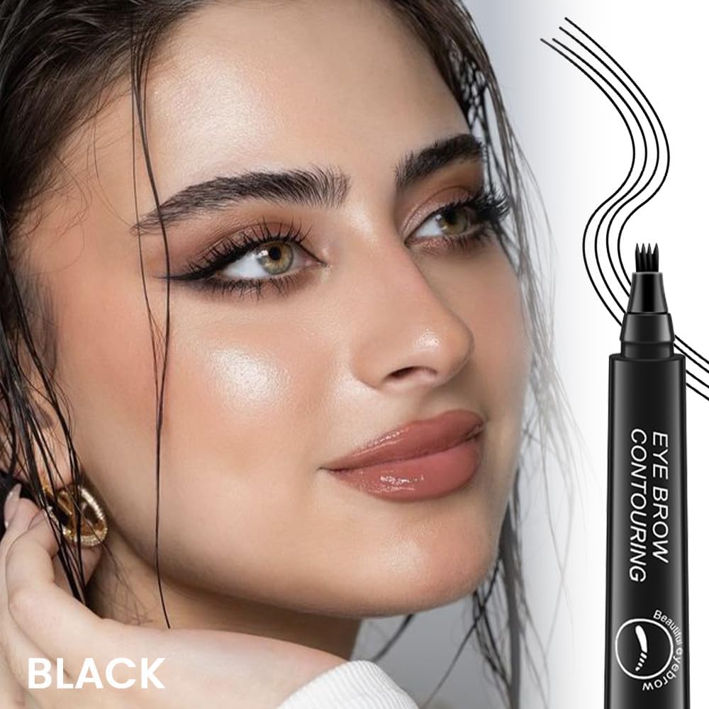 4 Point Eyebrow Pencil Black,Waterproof Microblading Eyebrow Pencil with a Micro-Fork Tip Applicator Creates || Black Fine Sketch Liquid Eye Brow Tattoo Tint Pen