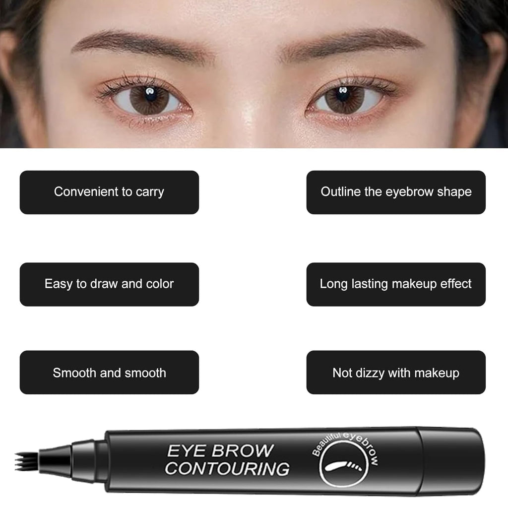 4 Point Eyebrow Pencil Black,Waterproof Microblading Eyebrow Pencil with a Micro-Fork Tip Applicator Creates || Black Fine Sketch Liquid Eye Brow Tattoo Tint Pen