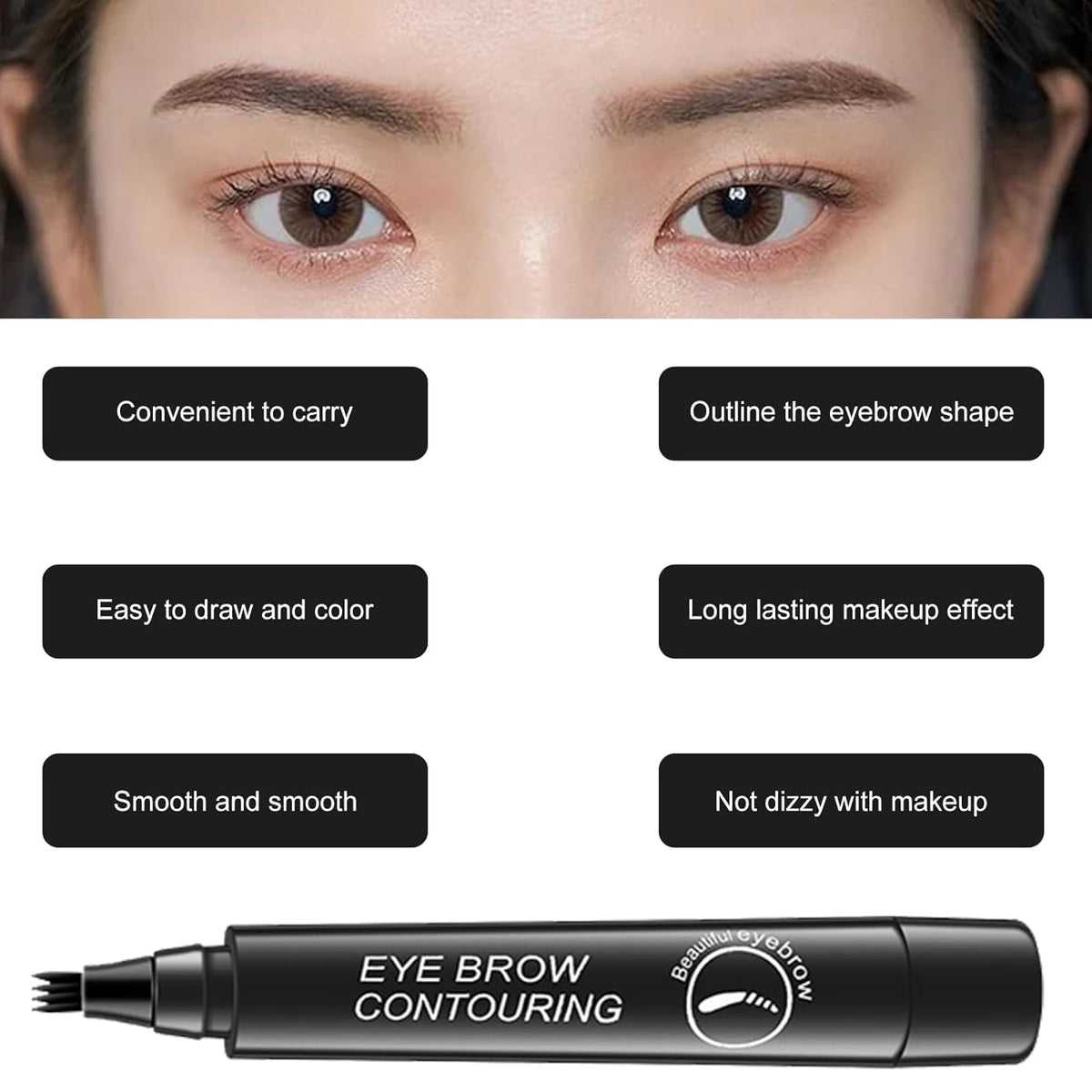 4 Point Eyebrow Pencil Black,Waterproof Microblading Eyebrow Pencil with a Micro-Fork Tip Applicator Creates || Black Fine Sketch Liquid Eye Brow Tattoo Tint Pen