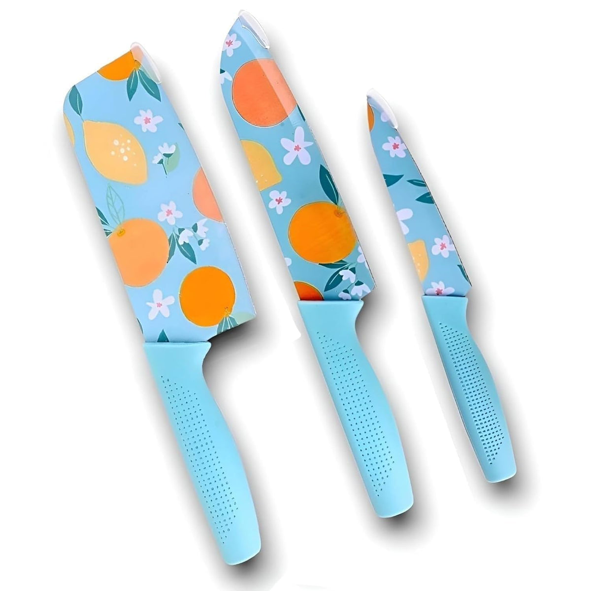 Stainless Steel Knife Set - 3-Piece Chef, Utility & Paring Blades with Anti-Slip Handles & Color Coating | Sharp Kitchen Knives for Slicing, Dicing, Chopping (Black)