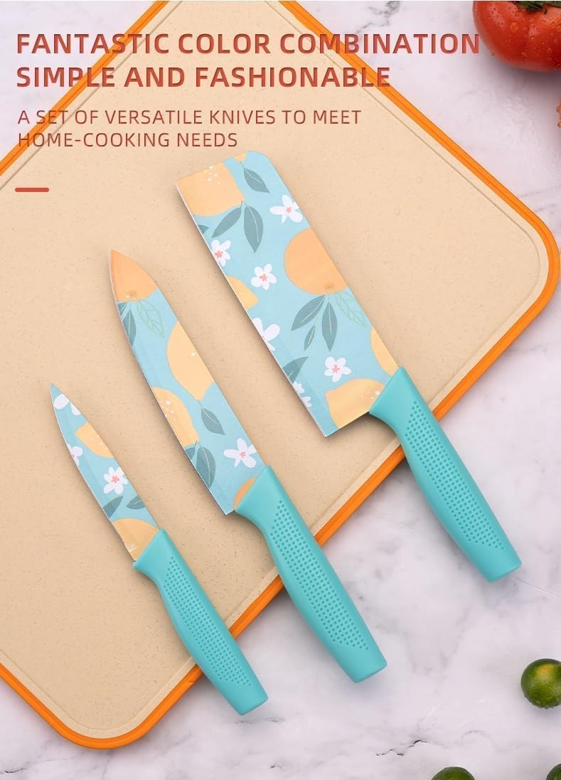 Stainless Steel Knife Set - 3-Piece Chef, Utility & Paring Blades with Anti-Slip Handles & Color Coating | Sharp Kitchen Knives for Slicing, Dicing, Chopping