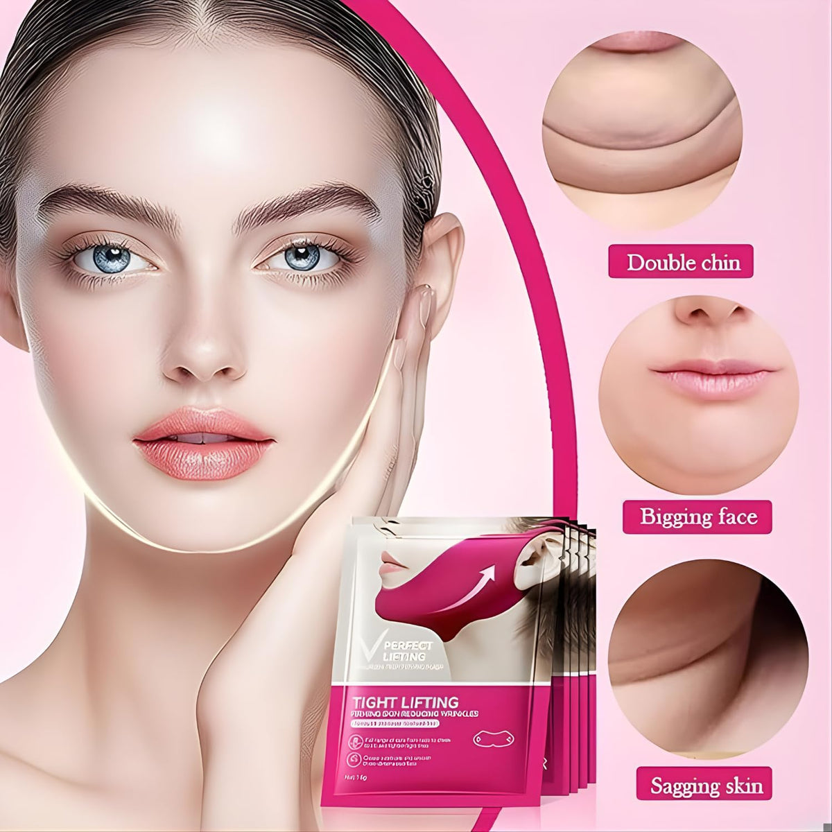 Deep Collagen V Lifting Gel Mask | Double-chin Mask | Instant Cooling & Depuffing | Face Toning Belt | Jawline Shaper Face Lift | Collagen V-line | Improves Sagging Skin, Lifting & Firming | Chin Strap for Women & Men (1)
