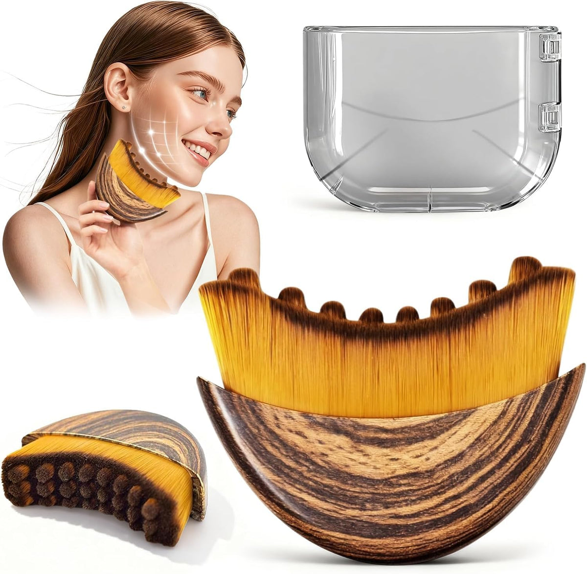 Lymphatic Contour Face Brush for Sculpting & Drainage – Facial Massager for Jawline, Chin & Neck – Reduces Puffiness, Promotes Detox & Lift – Soft Bristles, Improves Skin Glow, Includes Travel Case