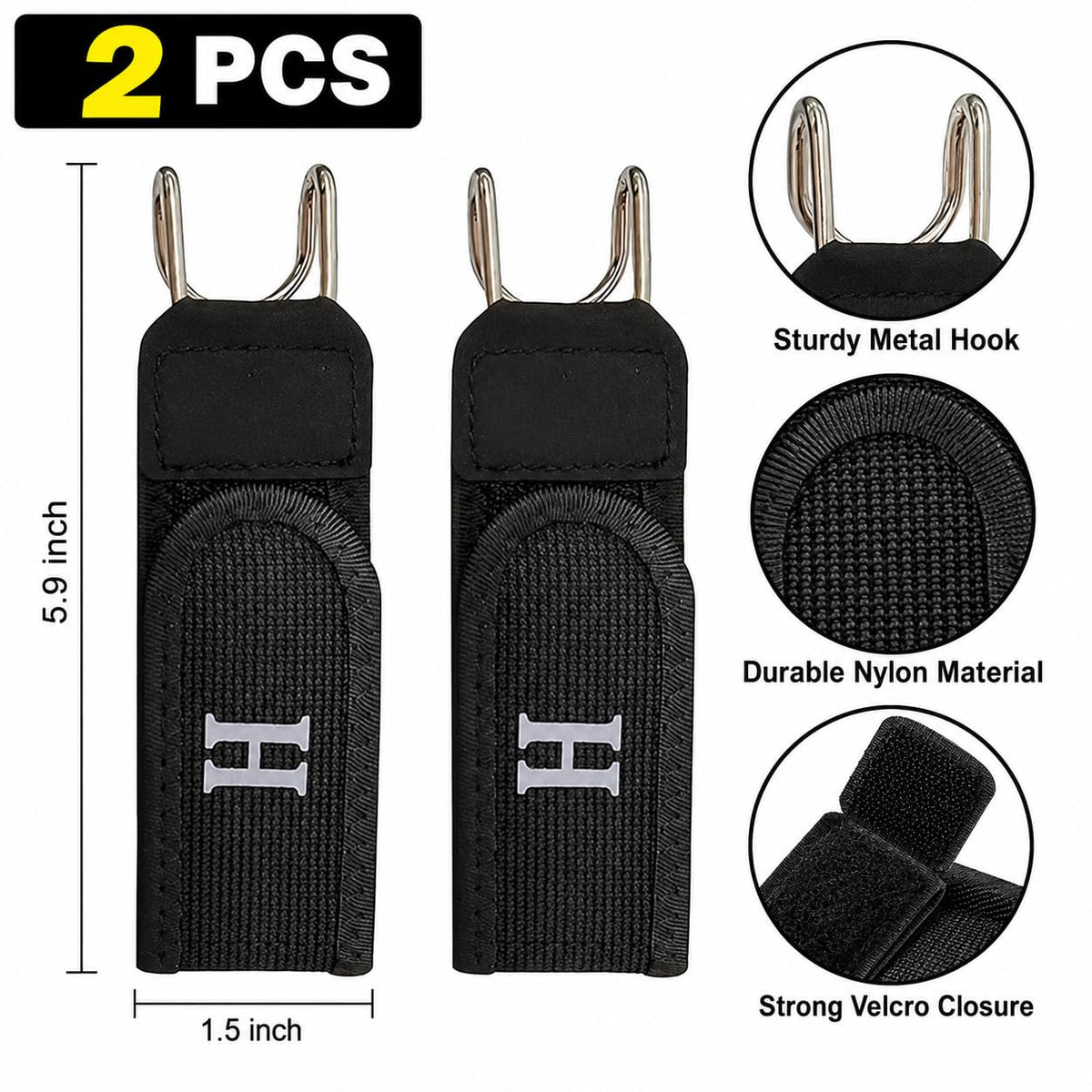 Buckleless Belt Hook Set of 2, Nylon with Metal Hook