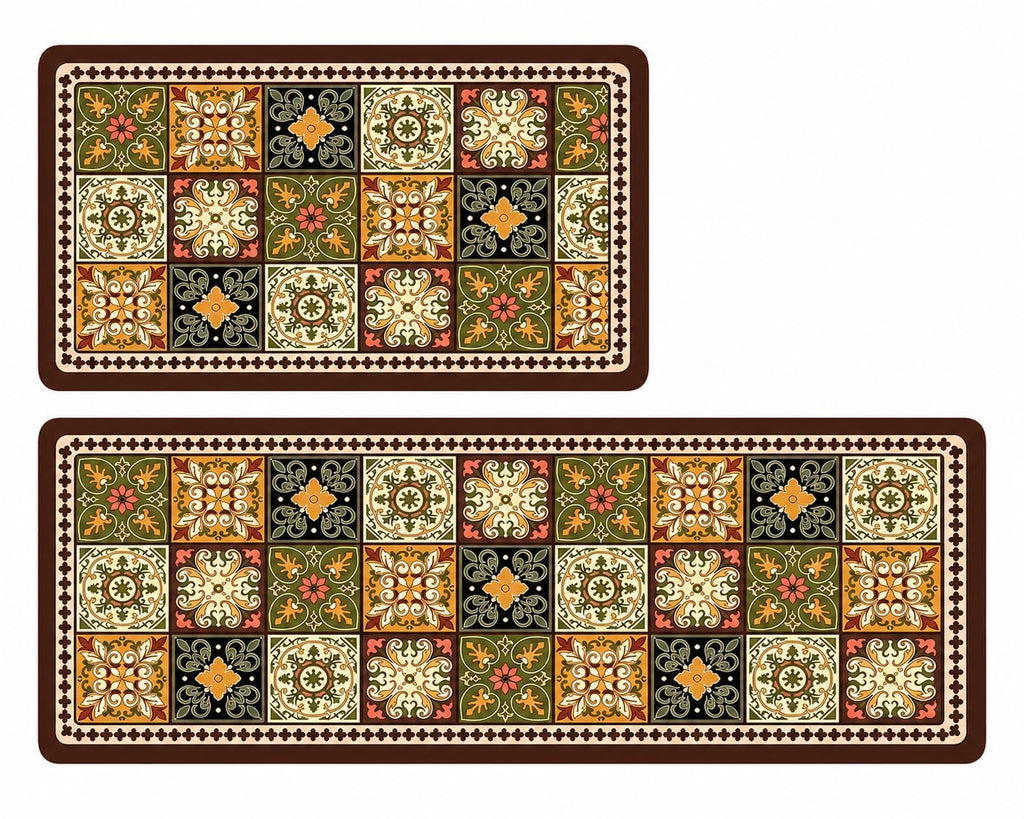 Kitchen Runner Mat Set of 2, PVC Vintage Tile Design